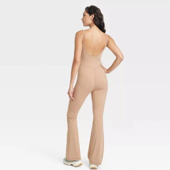 JoyLab Flare Long Bodysuit Tan Nude Jumper Jumpsuit Athletic Extra Large (XL) - Picture 2 of 6